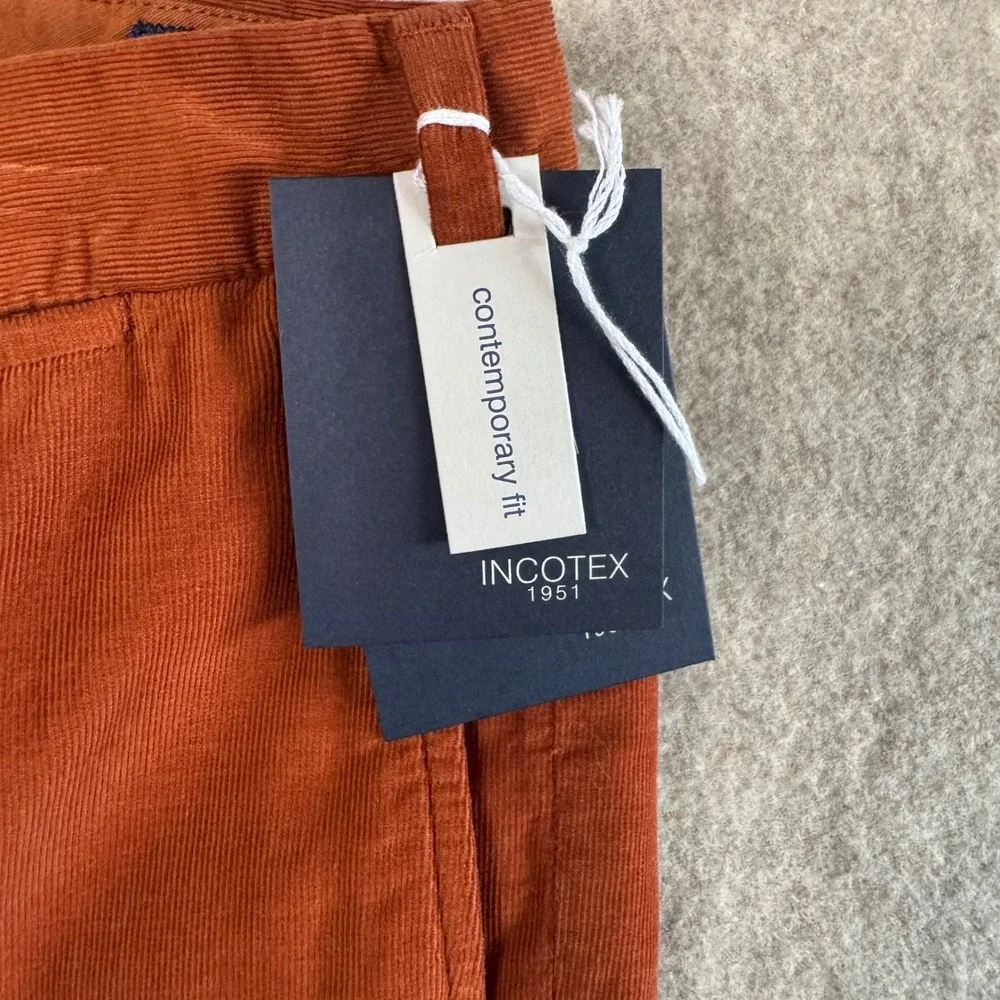 NWT Incotex 1951 Corduroy Trousers Mens 38x29 Rust Contemporary Fit Luxury